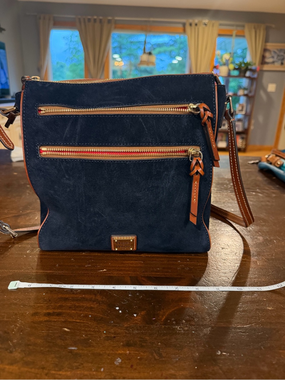 Dooney & Bourke Women’s Navy Suede Crossbody Bag with Tan Trim
